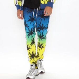 Rico Track Pant - Blue Combo Gradient - Palm Print - Men's Size M - NWT